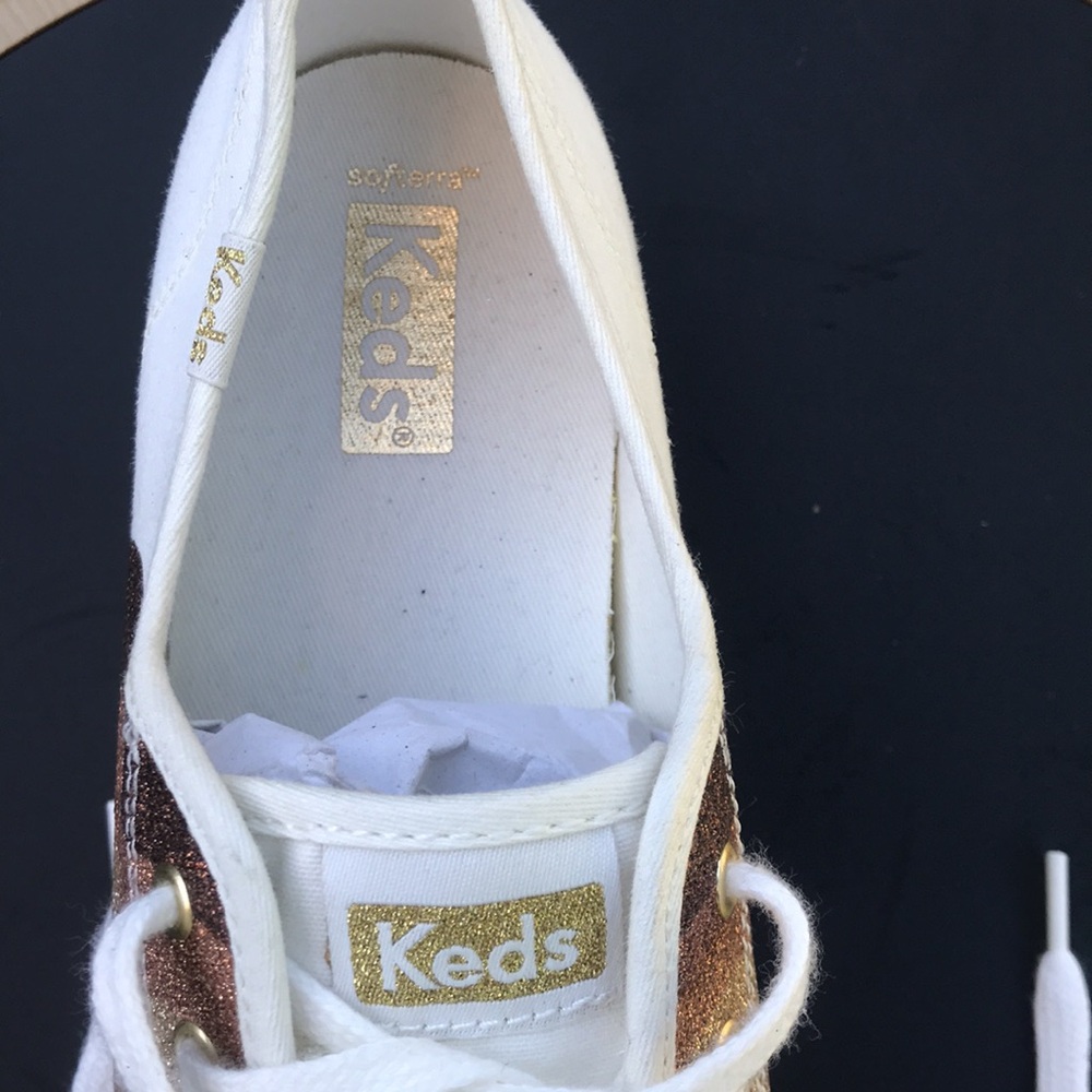 Keds New sneakers w Gold bronze laceUp Triple Kick Canvas wedge sneakers 9.5 - Picture 11 of 14